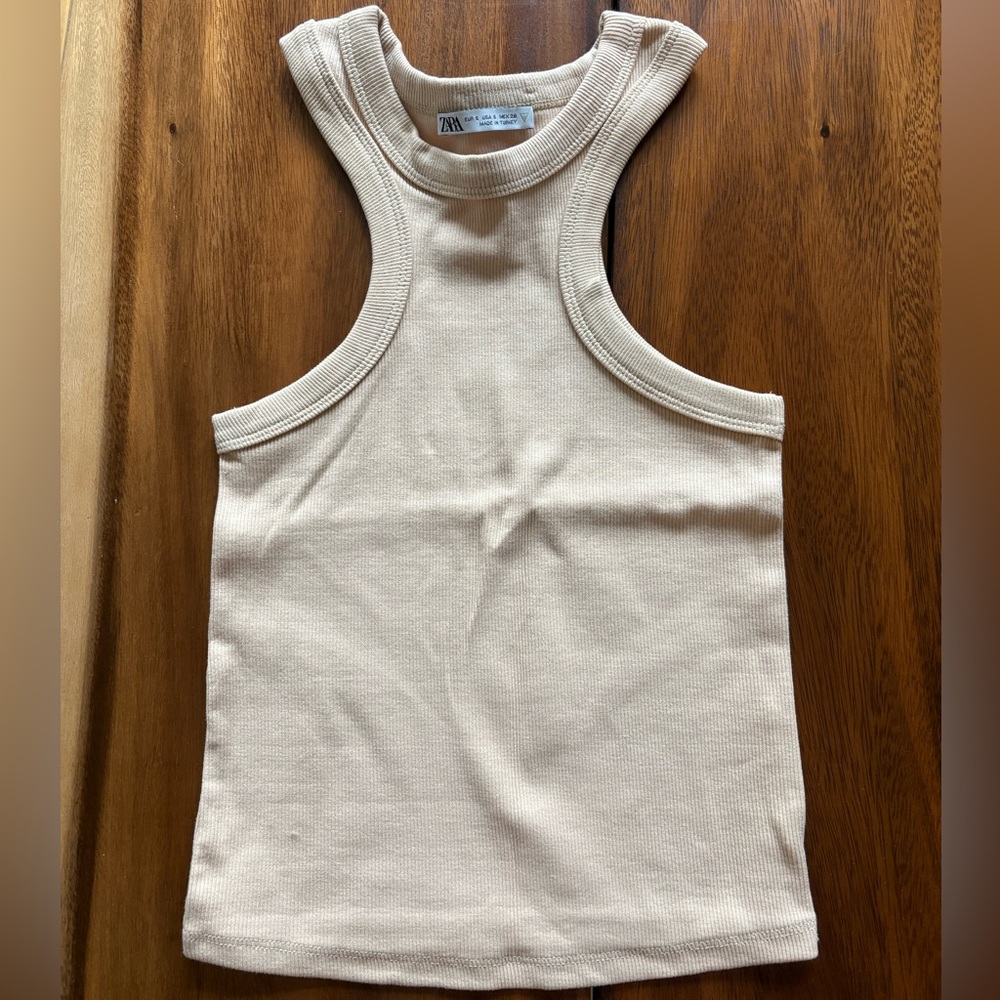 Zara Beige Ribbed Sleeveless Top